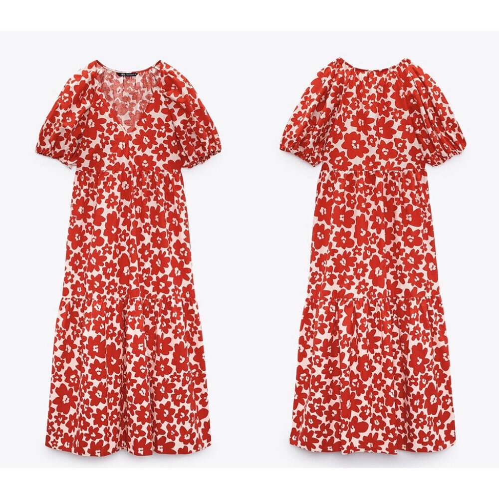 ZARA printed red and white poplin dress size M